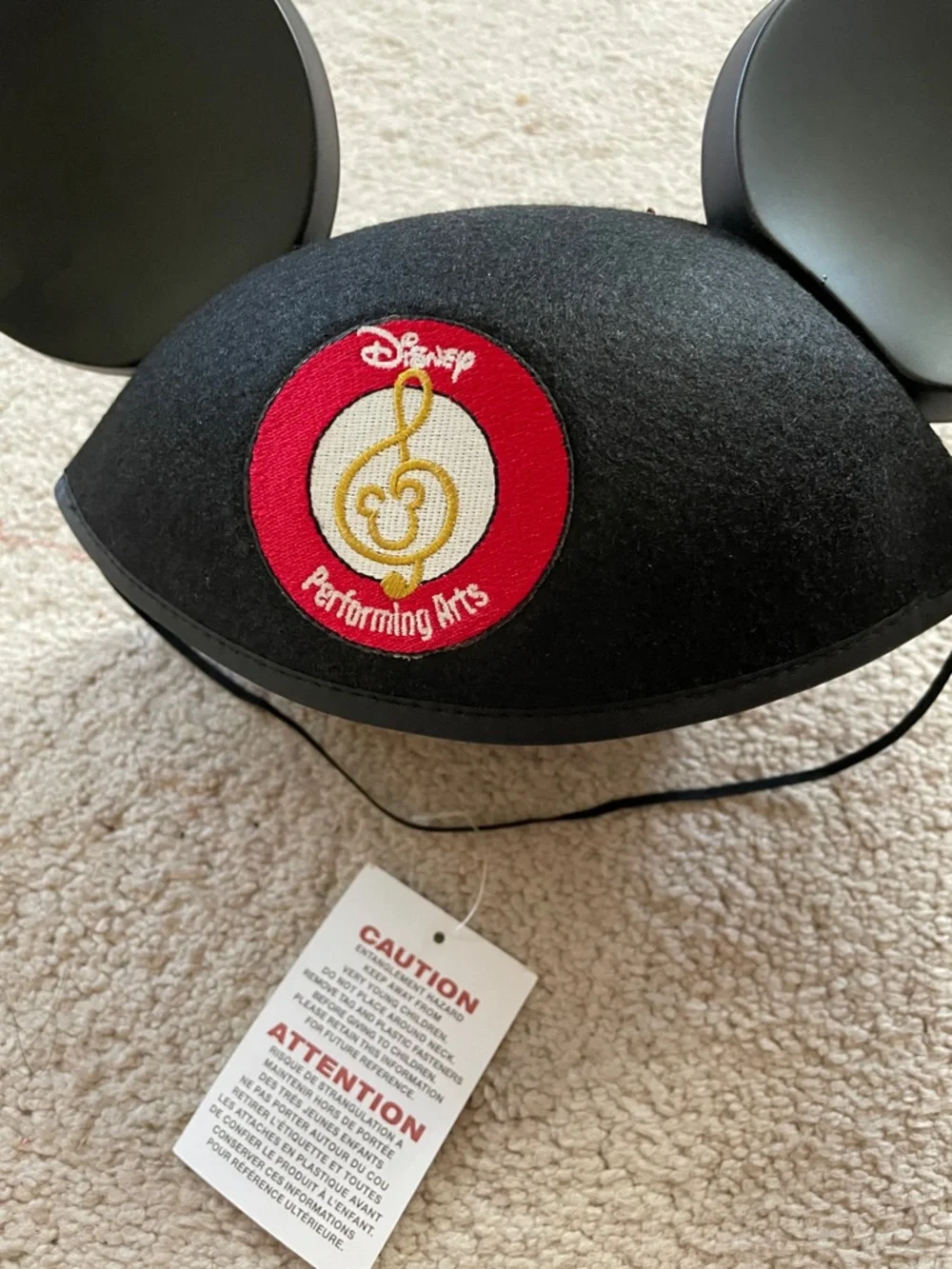 Disney Black Mickey Ears Hat with Red & Gold Performing Arts Patch